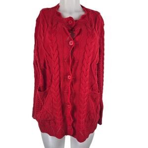 Sweater Cardigan Red Cable Knit Button Down Soft Women's 2X NWOT